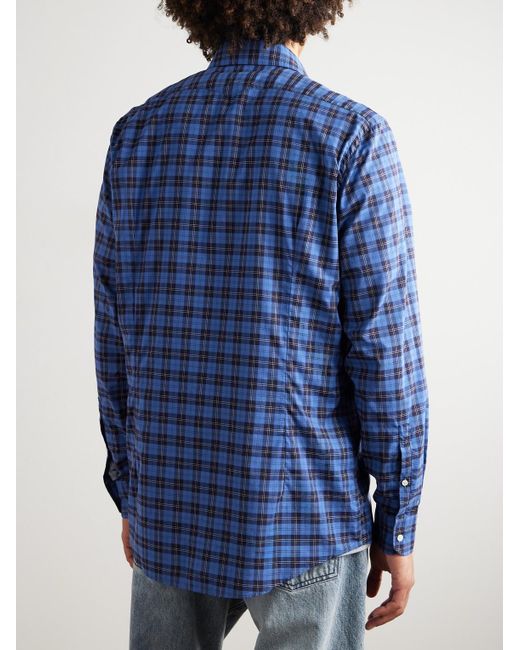 Massimo Alba Blue Genova Checked Cotton-poplin Shirt for men