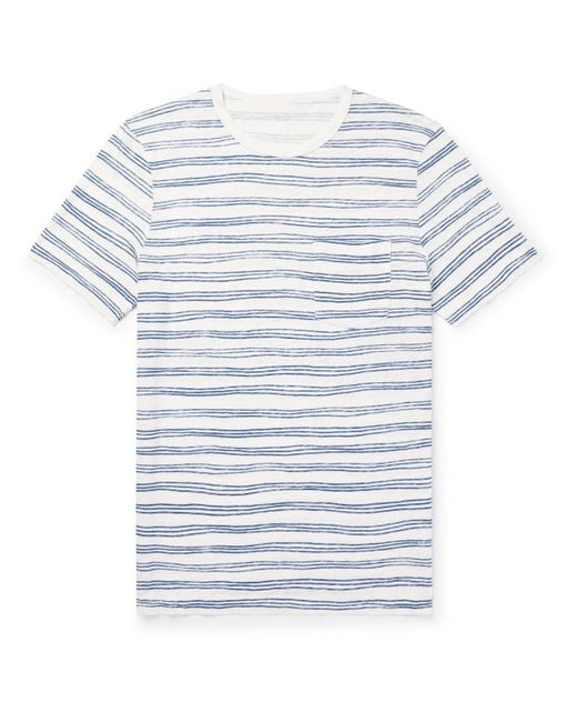 Hartford White Slim-fit Striped Linen T-shirt for men
