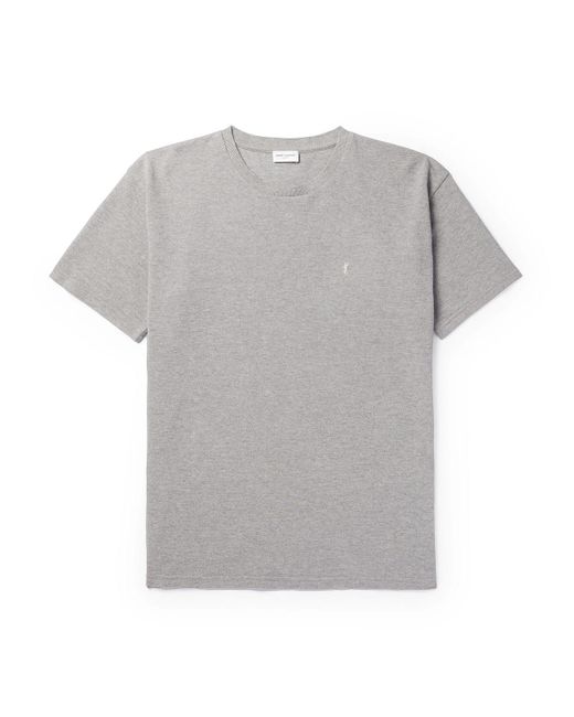 Saint Laurent Gray Logo-embroidered Cotton-blend Piqué T-shirt for men