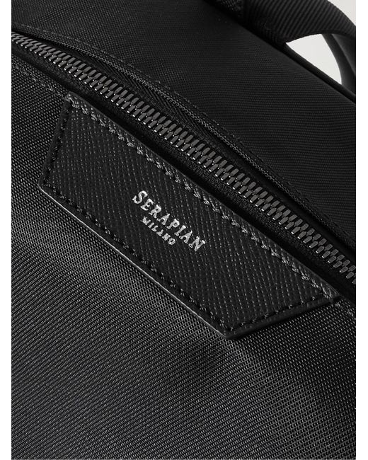 Serapian Black Evoluzione Full-grain Leather-trimmed Twill Backpack for men
