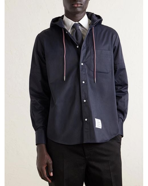 Thom Browne Blue Logo-appliquéd Shell Hooded Jacket for men