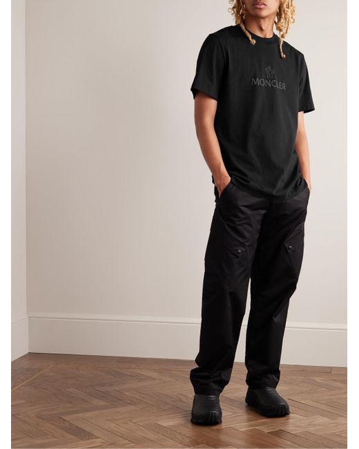 Moncler Black Mesh-trimmed Logo-print Cotton-jersey T-shirt for men