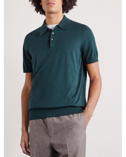 Dunhill Blue Slim-fit Cotton And Mulberry Silk-blend Polo Shirt for men