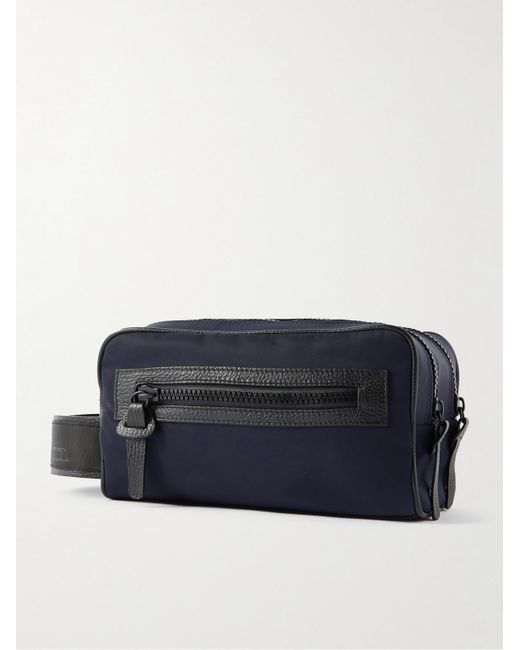 Kiton Blue Leather-trimmed Logo-embroidered Nylon Wash Bag for men