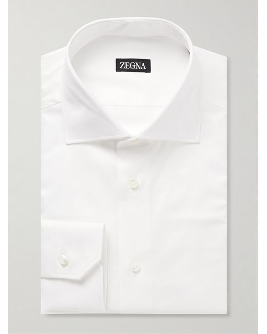 Zegna White Cutaway-Collar Cotton-Twill Shirt for men