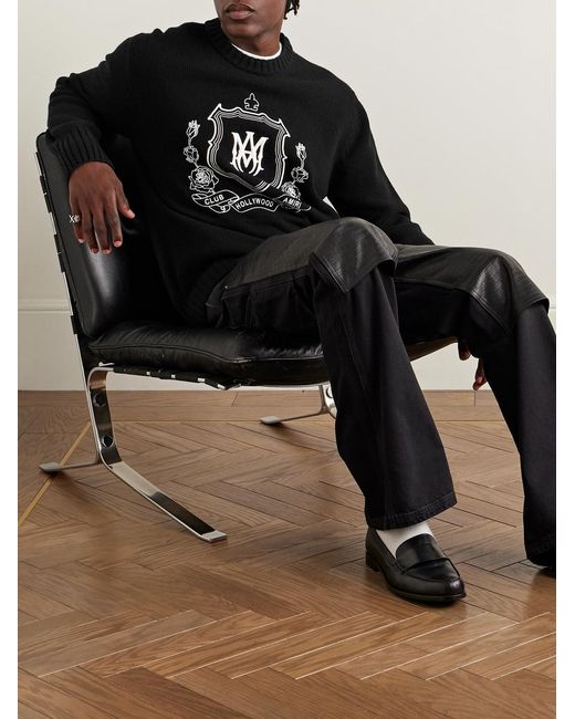 Amiri Black Logo-Embroidered Wool Sweater for men