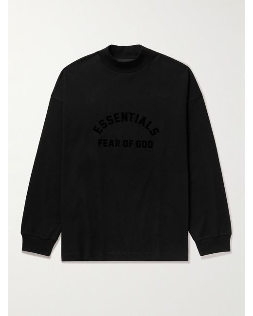 Fear of God ESSENTIALS Black Logo-appliquéd Cotton-jersey Mock-neck T-shirt for men