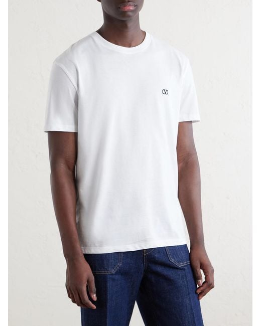 Valentino Garavani White Logo-Embroidered Cotton-Jersey T-Shirt for men