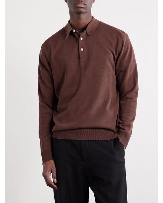 Beams Plus Brown Knitted Polo Shirt for men