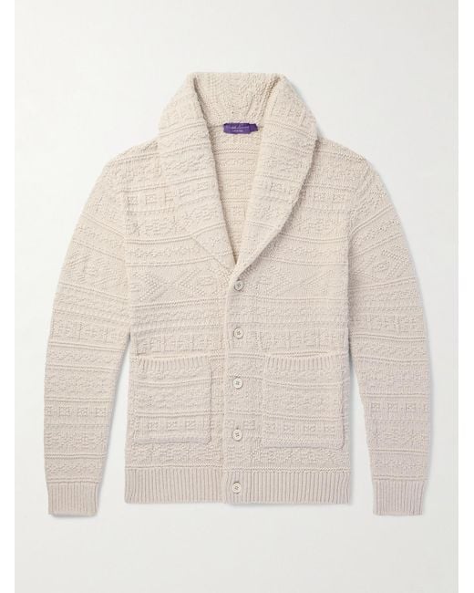 Ralph Lauren Natural Shawl-Collar Textured Cotton And Wool-Blend Cardigan for men
