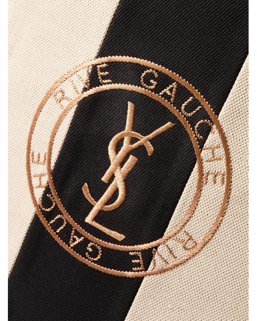 Saint Laurent Umhängetasche aus gestreiftem Baumwoll-Canvas mit Lederbesatz und Logostickerei in Black für Herren