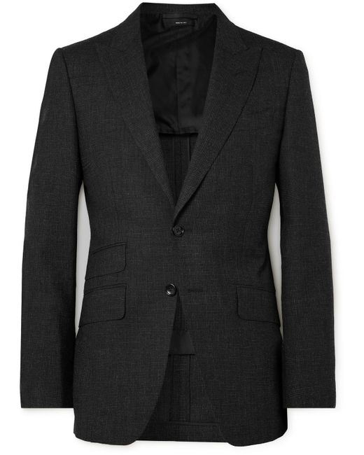 Tom Ford Black Shelton Slim-fit Sharkskin Wool-blend Suit Jacket for men