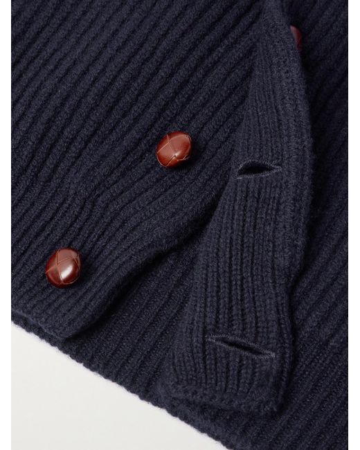 Drake's Blue Shawl-Collar Ribbed Wool Cardigan for men