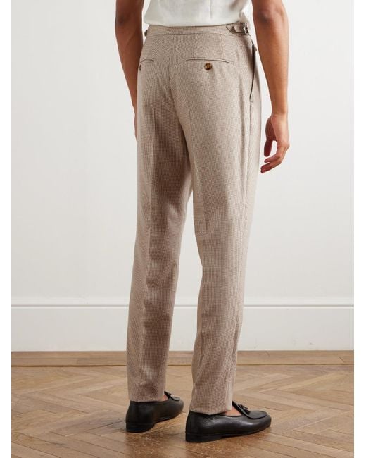 Brunello Cucinelli White Straight-Leg Pleated Puppytooth Cashmere And Silk-Blend Suit Trousers for men