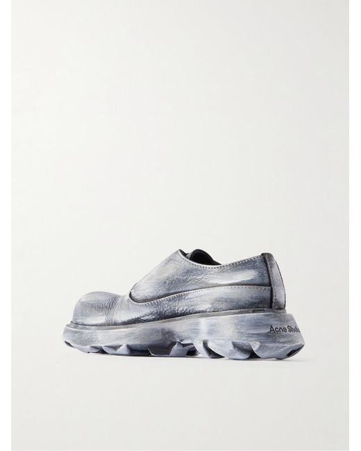 Acne Gray Leather Monk-Strap Shoes for men