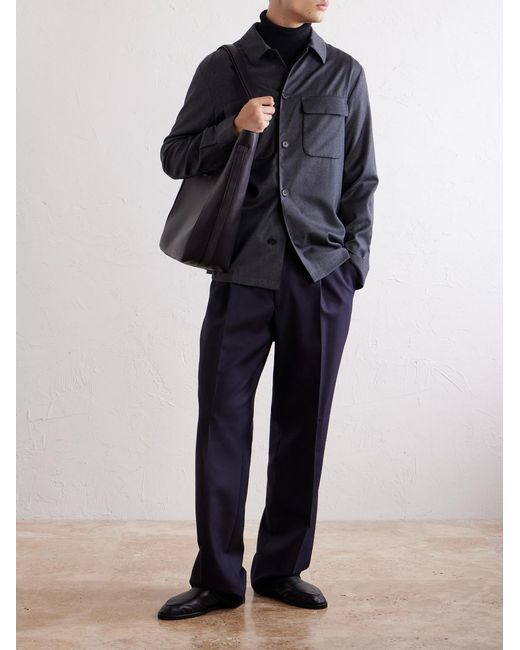Slowear Blue Stretch-Wool Flannel Overshirt for men