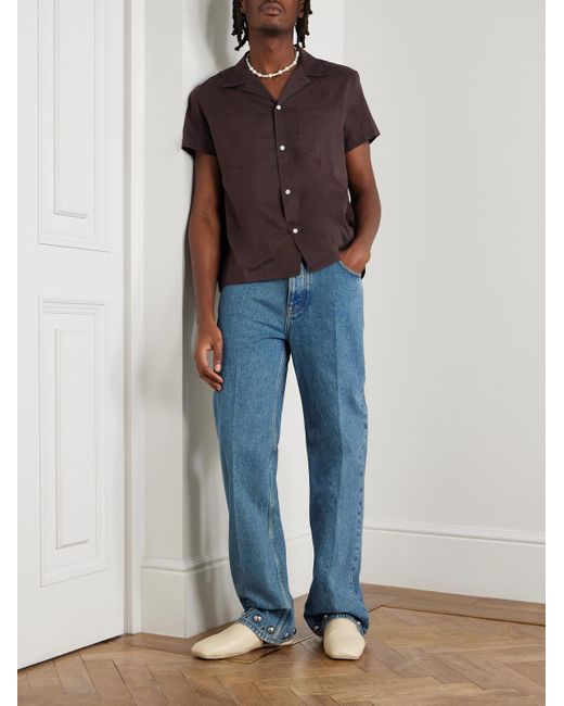 Camp-Collar Cotton-Voile Shirt di Bode in Brown da Uomo