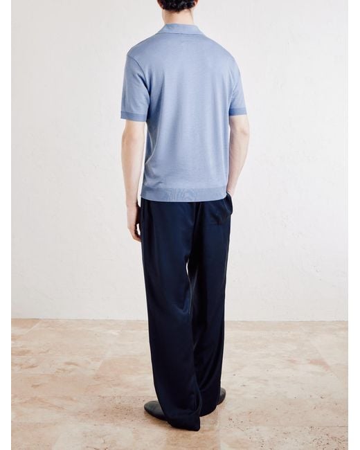 Altea Blue Pierre Lyocell And Cotton-blend Polo Shirt for men