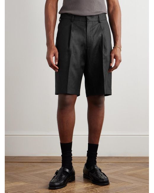 NN07 Black Kay 1454 Straight-leg Pleated Linen Shorts for men