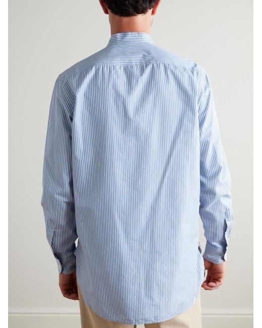 Barena Blue Grandad-Collar Striped Cotton-Poplin Shirt for men