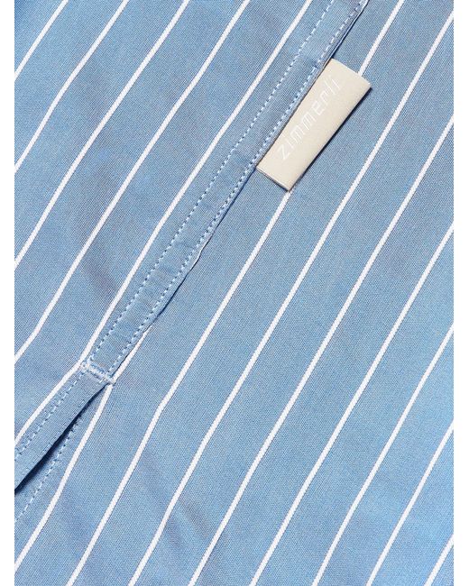 Zimmerli of Switzerland Blue Camp-Collar Striped Woven Pyjama Set for men