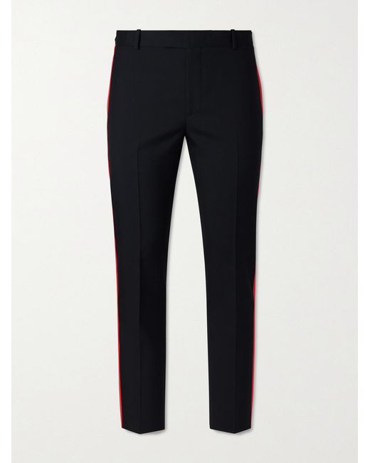 McQueen Blue Slim-fit Straight-leg Pleated Wool Trousers for men