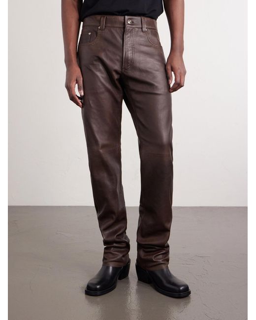 Versace Brown Straight-leg Leather Trousers for men