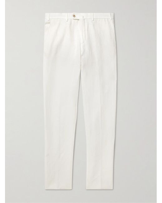 Loro Piana White Carlo Straight-Leg Linen Trousers for men