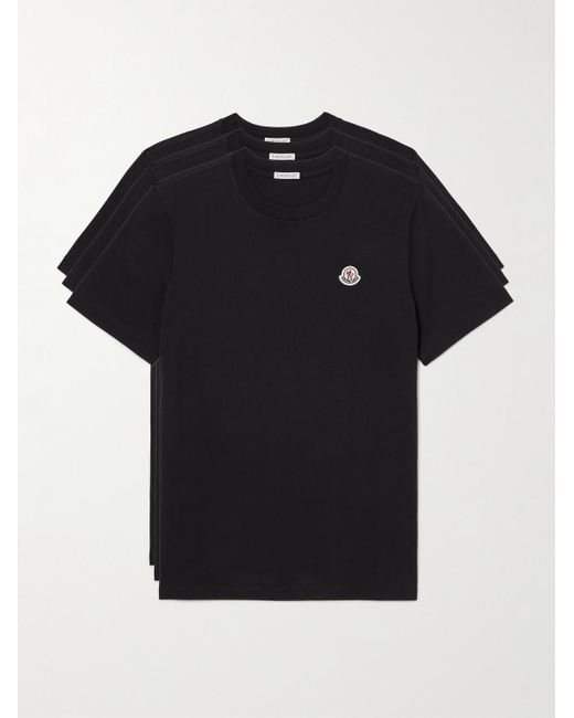 Moncler Black Three-Pack Logo-Appliquéd Cotton-Jersey T-Shirts for men