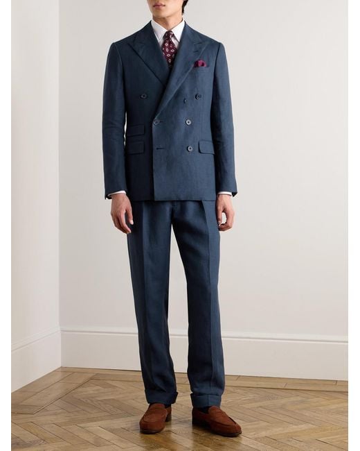 Ralph Lauren Blue Kent Slim-Fit Double-Breasted Linen Suit Jacket for men