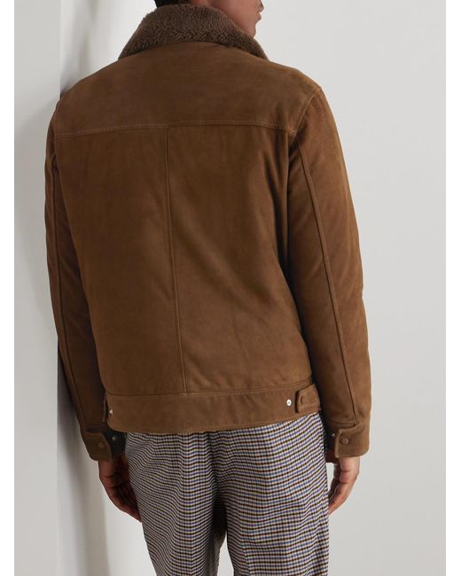 Valstar Brown Shearling-Trimmed Suede Down Jacket for men