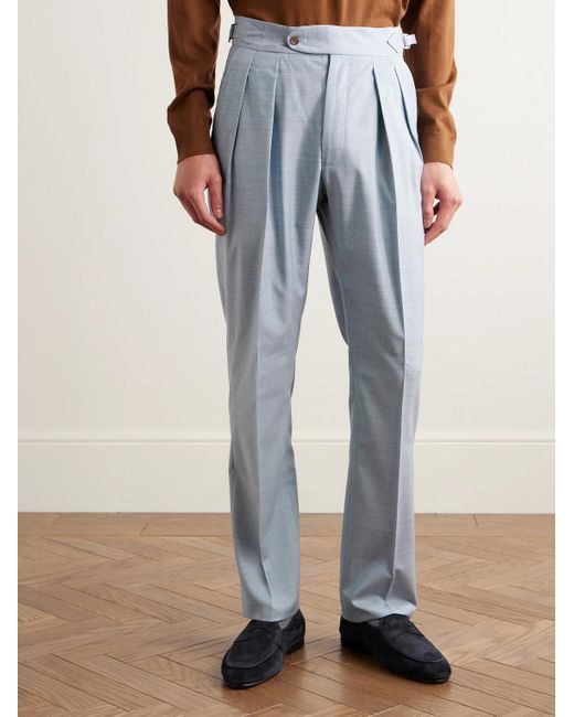 Richard James Blue Hepworth Slim-Fit Pleated Wool Suit Trousers for men