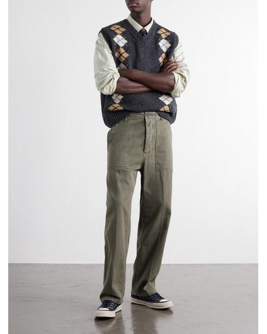 Visvim Gray Benning Straigh-Leg Herringbone Cotton Trousers for men
