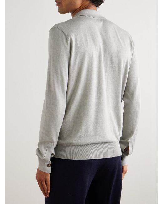 Eleventy Gray Slim-Fit Cotton And Cashmere-Blend Polo Shirt for men
