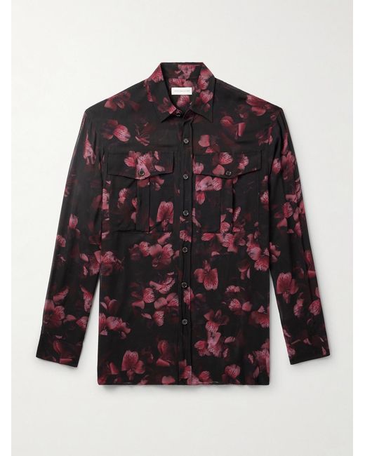 Dries Van Noten Black Floral-Print Crepe Shirt for men