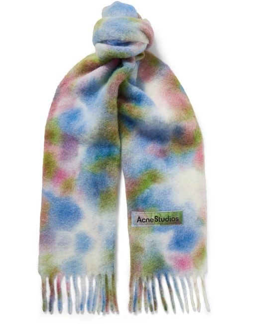 Acne Blue Varinga Tie-dyed Fringed Knitted Scarf for men