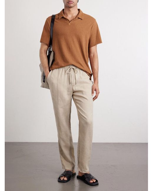 James Perse Natural Straight-Leg Garment-Dyed Linen Drawstring Trousers for men