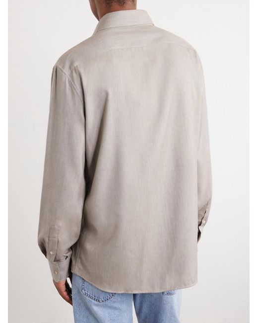 Brunello Cucinelli White Herringbone Cotton And Lyocell-Blend Shirt for men