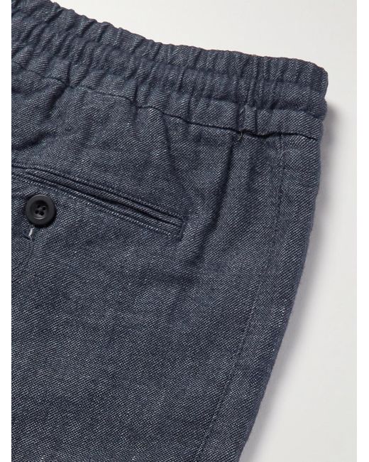 Mr P. Blue Straight-Leg Chambray Drawstring Shorts for men