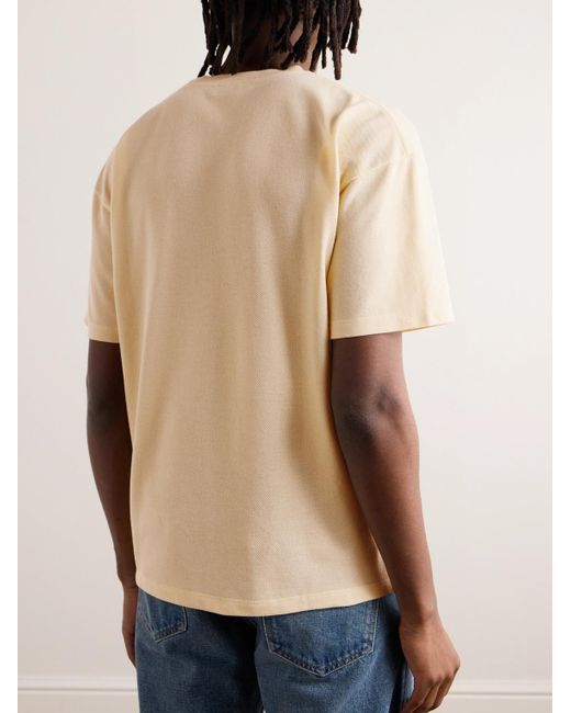 Saint Laurent Natural Logo-embroidered Cotton-piqué T-shirt for men