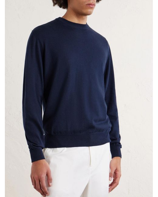 Cotton And Cashmere-Blend Sweater di Altea in Blue da Uomo