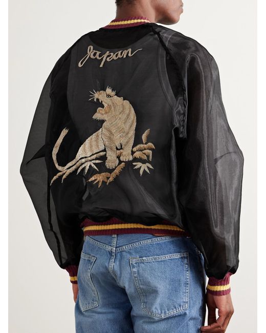 Kapital Black Souvenir Embroidered Organza Bomber Jacket for men