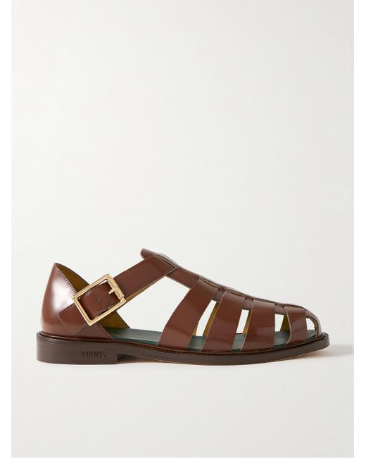 VINNY'S Brown Glossed-leather Sandals for men