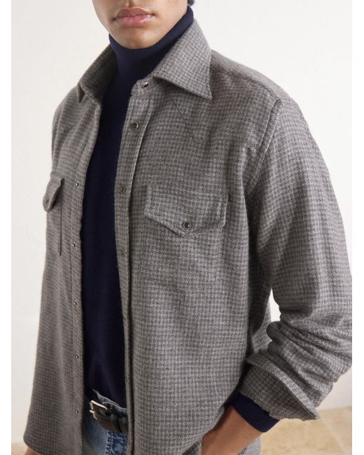 Eleventy Gray Texas Houndstooth Wool And Cashmere-blend Shirt for men