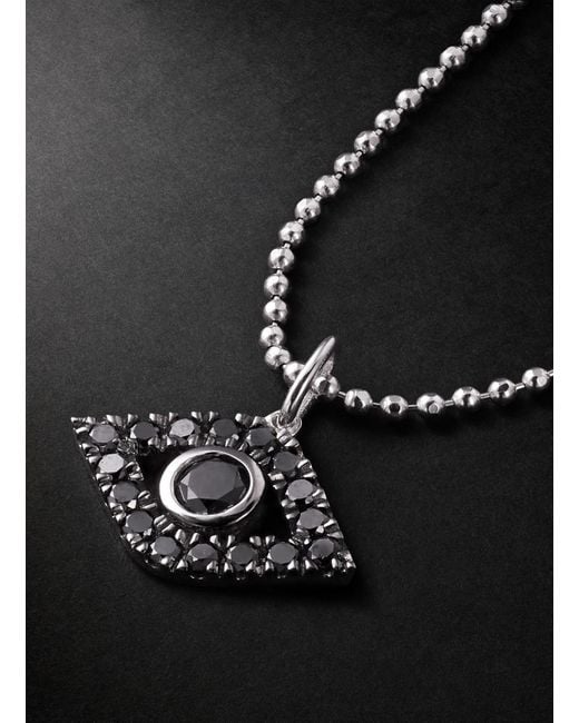 Sydney Evan Black Evil Eye Rhodium-Plated Diamond Pendant Necklace for men