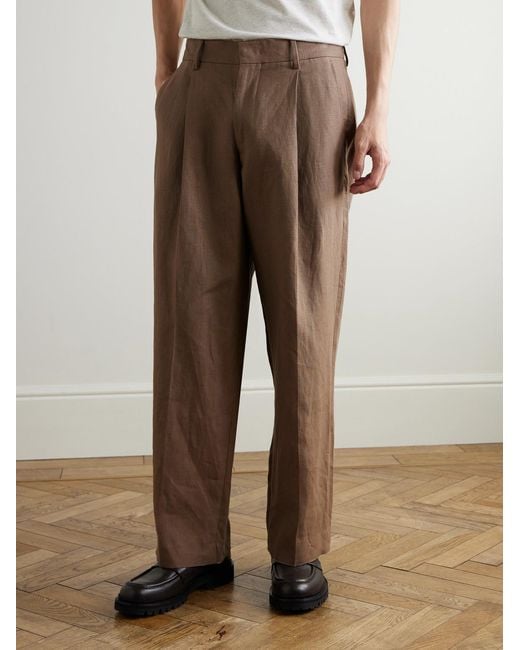 NN07 Brown Kay 1454 Straight-Leg Pleated Linen Trousers for men