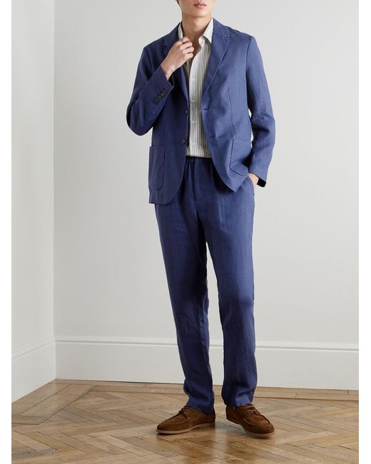 Sunspel Blue Slim-Fit Straight-Leg Linen Trousers for men