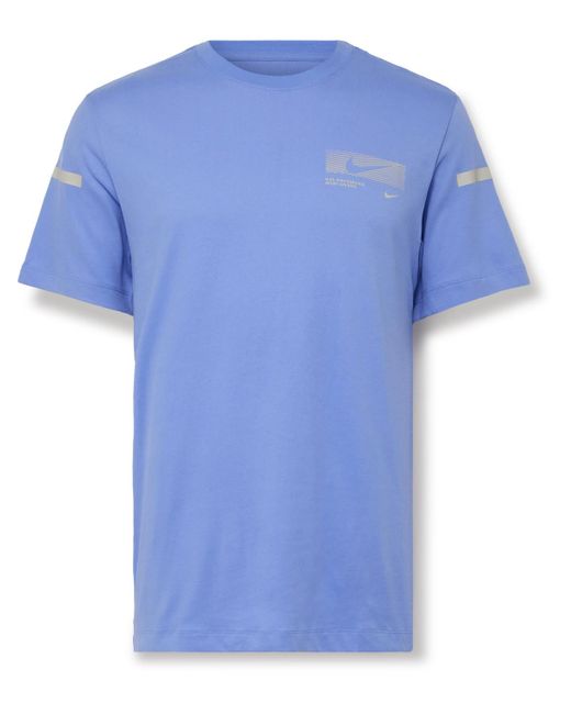 Nike Blue Logo-print Cotton-blend Dri-fit T-shirt for men
