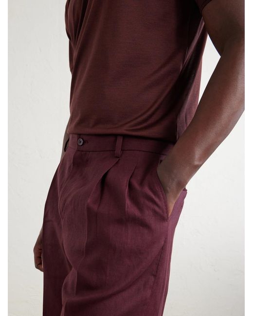 Dolce & Gabbana Red Maiolica Corallo Straight-Leg Pleated Linen Shorts for men