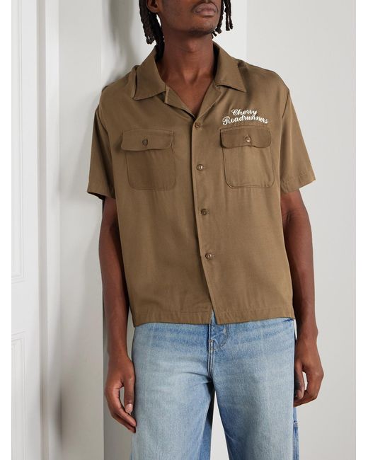 Roadrunner Camp-Collar Embroidered Tencel-Twill Shirt di CHERRY LA in Natural da Uomo